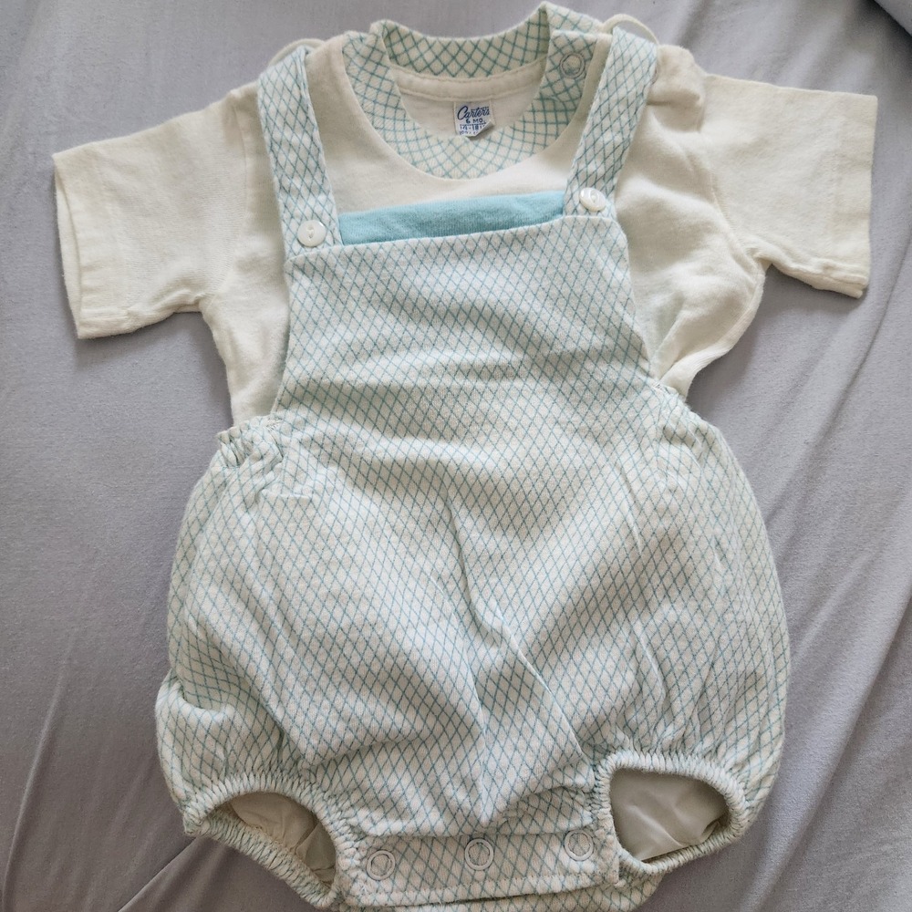 Vtg Carters Bubble Romper Vinyl Lined Bottom Criss‎ Cross Back 100% Cotton 6 Mo